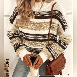 Shein Lune Striped Pattern Drop Shoulder Sweater